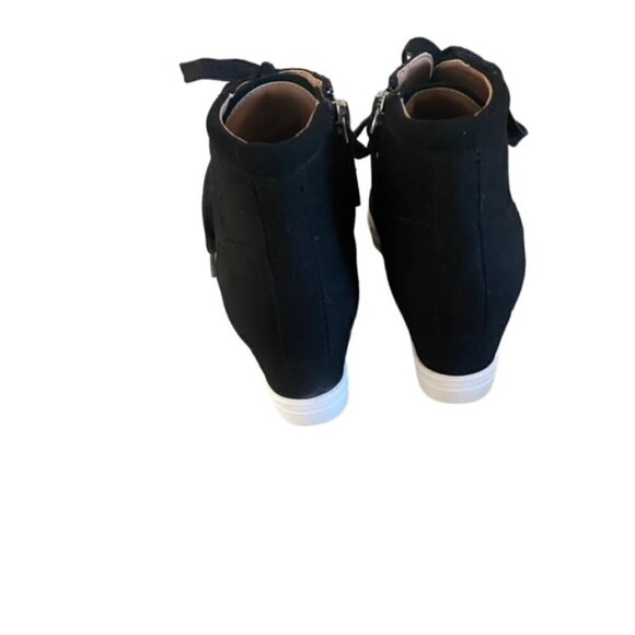 Linea Paola Brenna Black Suede Wedge Bootie 6.5 - Picture 4 of 9